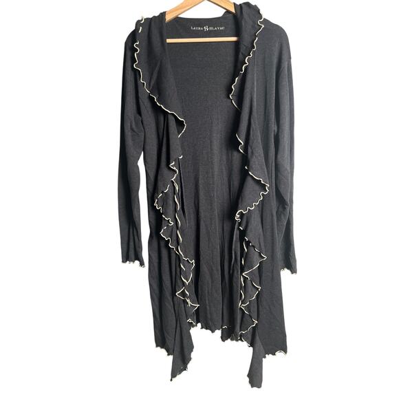 Laura Hlavac Ruffle Duster Sweater Cardigan Long Tie front jacket Women L - Picture 1 of 7